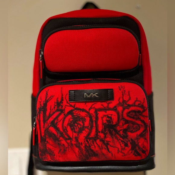 Michael Kors Other - Auth NWT Michael Kors Kent Sport Utility Men Backpack Red Blk Canvas Dual Pocket